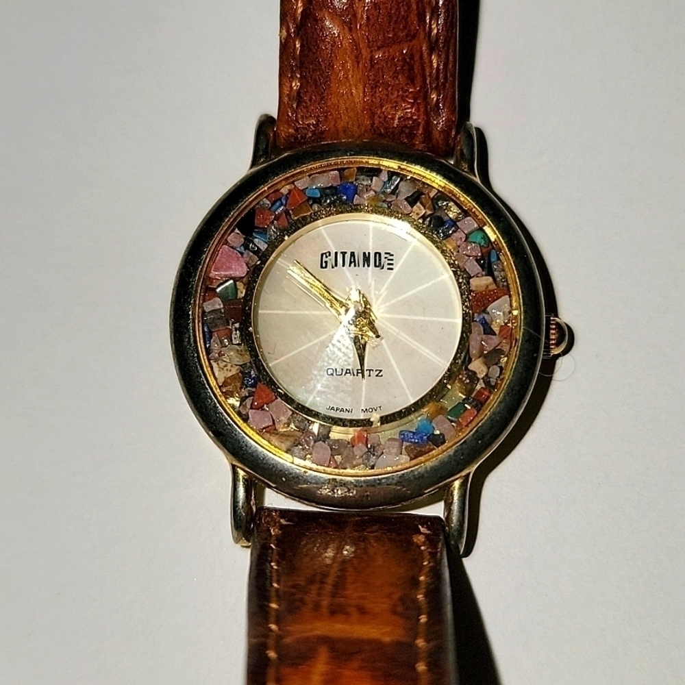 Gitano Quartz Vintage Watch Japan Movement Mosaic Gemstone Face
